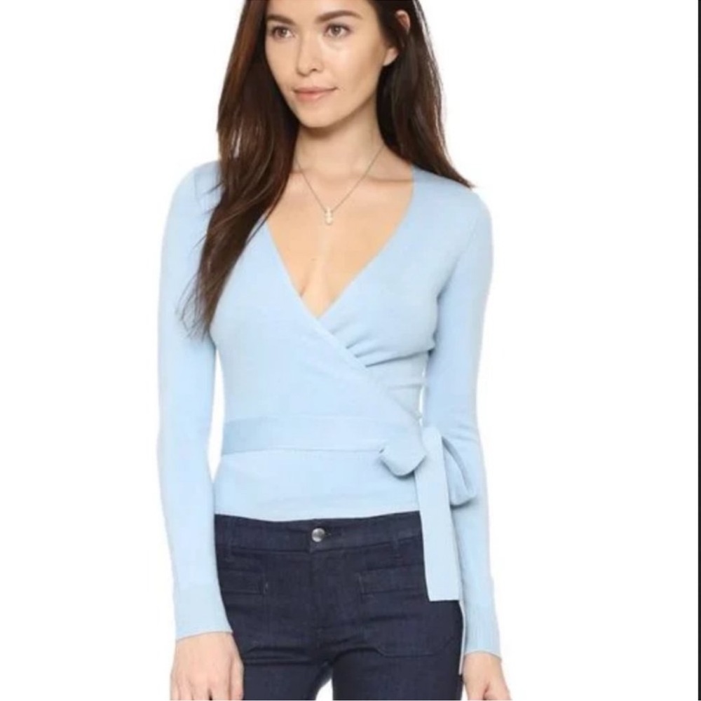 Diane Von Furstenberg Light Blue Wrap Sweater